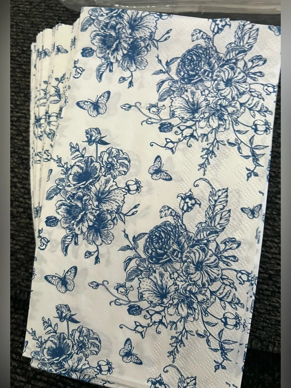 Mr & Mrs Silver Foil Wedding Napkins and Blue Floral Cocktail Napkins